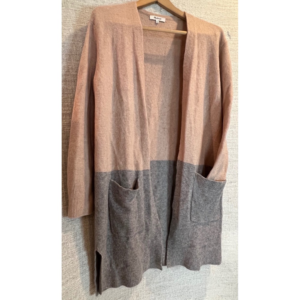 Madewell Colorblock Open Front Cardigan Merino Alpaca Blend Tan Grey J8607 Small
